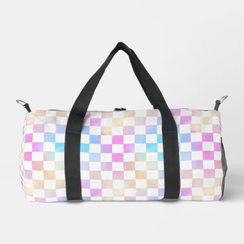 Cute Girls Pastel Rainbow Checkered Plaid Duffle Bag