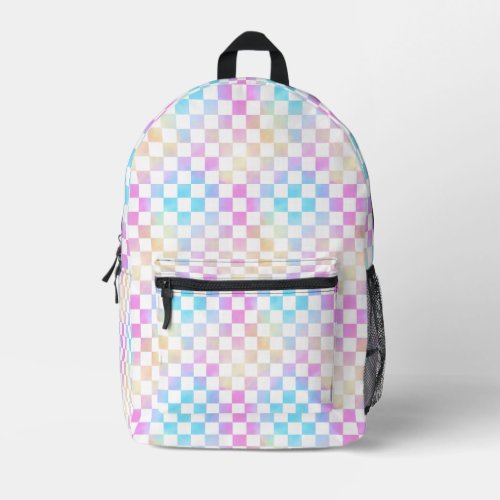 Cute Girls Pastel Rainbow Checkered Plaid Printed Backpack