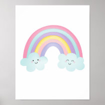 Cute Girls Pastel Rainbow Clouds Nursery Wall Art
