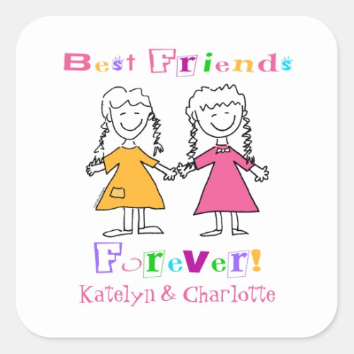 Cute Girls Personalized Best Friends Forever Square Sticker