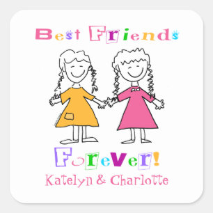 Cute Girls Personalized Best Friends Forever Square Sticker