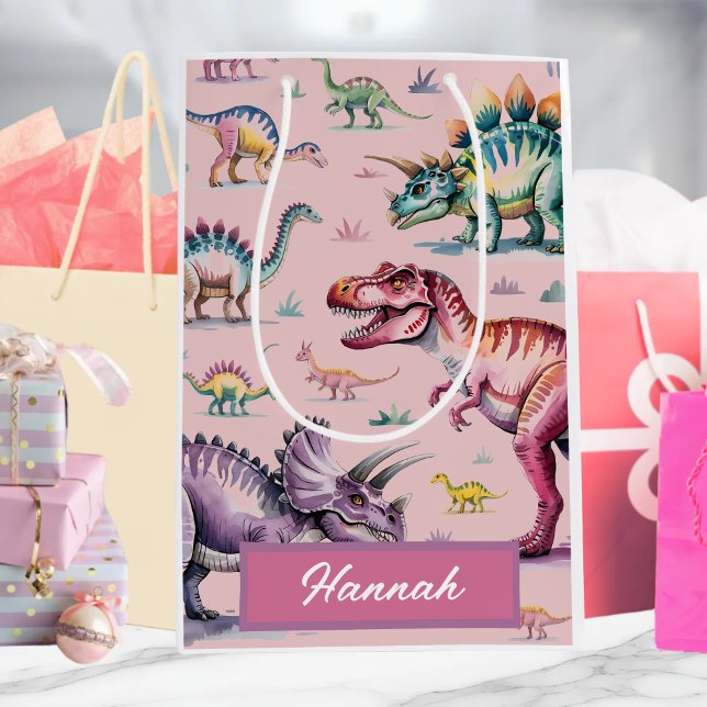 Cute Girls Personalized Dinosaur Birthday Gift Bag (Creator Uploaded)