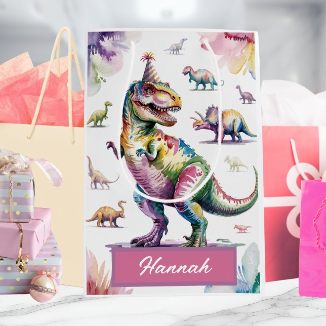 Cute Girls Personalized Dinosaur Birthday Gift Bag (Creator Uploaded)