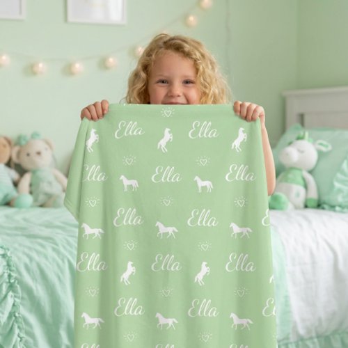 Cute Girls Personalized Name Horse Fleece Blanket
