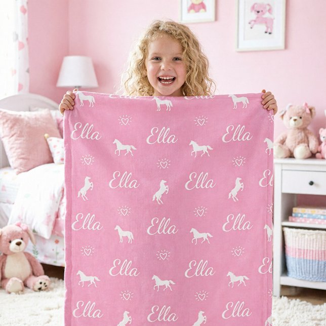 Cute Girls Personalized Name Horse Fleece Blanket (Creator Uploaded)