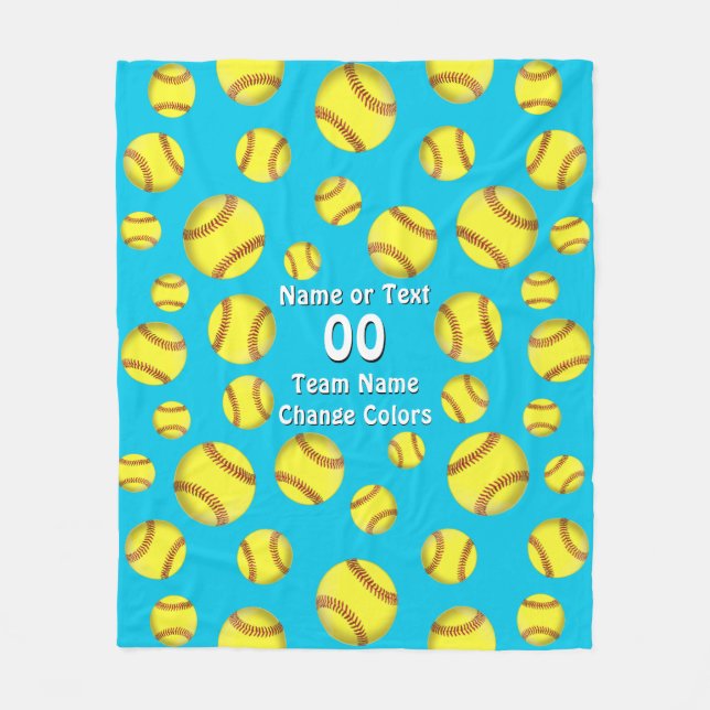 Cute Girls Personalized Softball Fleece Blanket (Front)