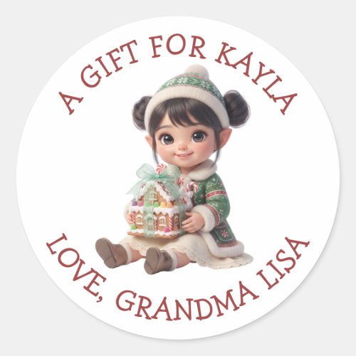 Cute Girl's Personalized to and from Christmas Classic Round Sticker