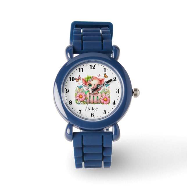 Cute girls pig add name  watch (Front)