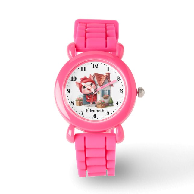Cute girls pig add name  watch (Front)