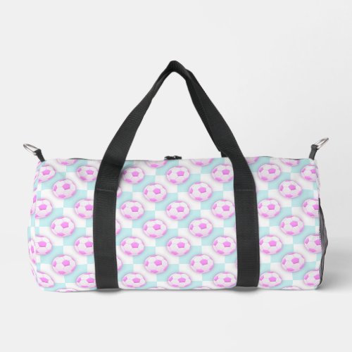 Cute Girls Pink and Blue Soccer Ball Pattern Duffle Bag