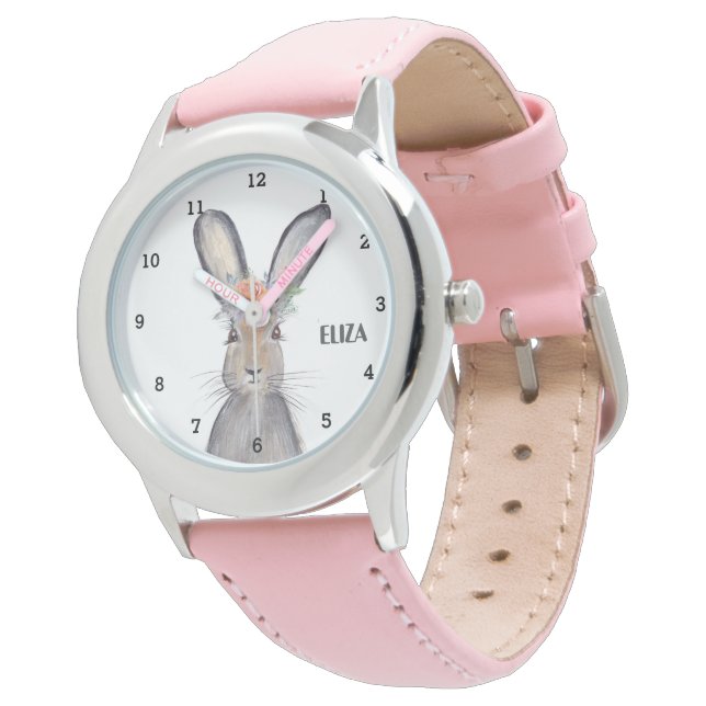 Cute Girls Pink Bunny Rabbit Animal Kids Floral Watch | Zazzle display picture 3