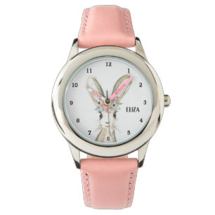 Cute Girls Pink Bunny Rabbit Animal Kids Floral Watch
