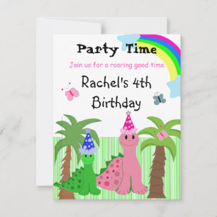 Cute Girls Pink Dinosaur Birthday Invitation