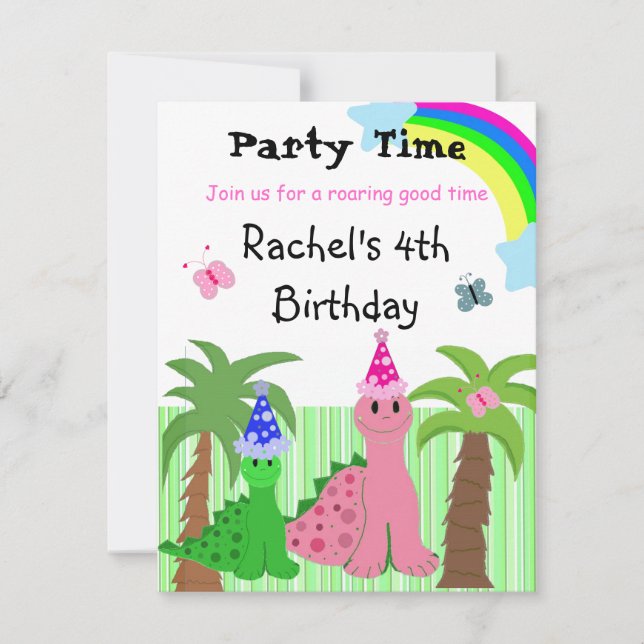 Cute Girls Pink Dinosaur Birthday Invitation (Front)