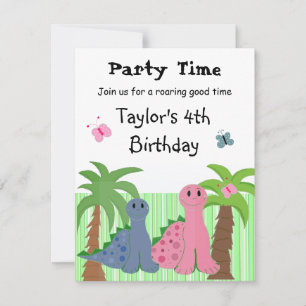 Cute Girls Pink Dinosaur Birthday Invitation