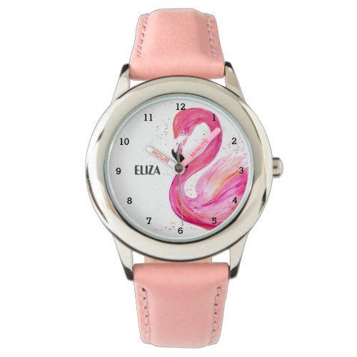 Cute Girls Pink Flamingo Tropical Bird Kids Watch