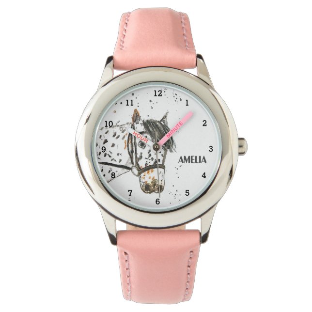 Cute Girls Pink Horse Animal Kids Pony Watch (Front)