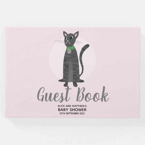 Cute Girls Pink Kitty Cat Cartoon Coed Baby Shower Guest Book
