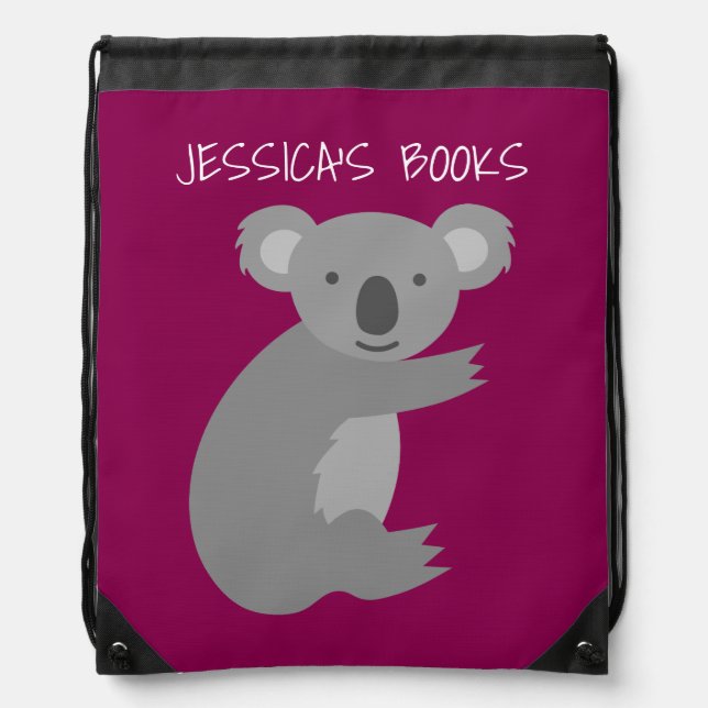 Cute girls pink koala bear drawstring backpack bag (Front)