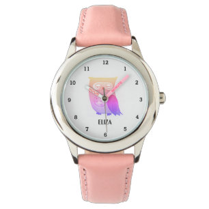 Cute Girls Pink Owl Bird Animals Kids Floral Watch