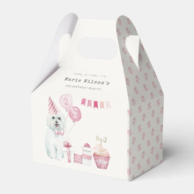 Cute Girls Pink Party Puppy Dog Any Age Birthday Favor Boxes (Front Side)