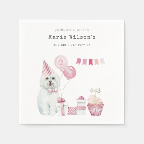 Cute Girls Pink Party Puppy Dog Any Age Birthday Napkins