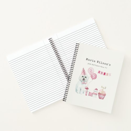 Cute Girls Pink Party Puppy Dog Any Age Birthday Notebook