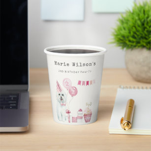Cute Girls Pink Party Puppy Dog Any Age Birthday Paper Cups