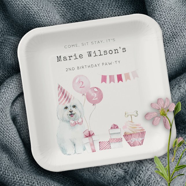 Cute Girls Pink Party Puppy Dog Any Age Birthday Paper Plates (Creator Uploaded)