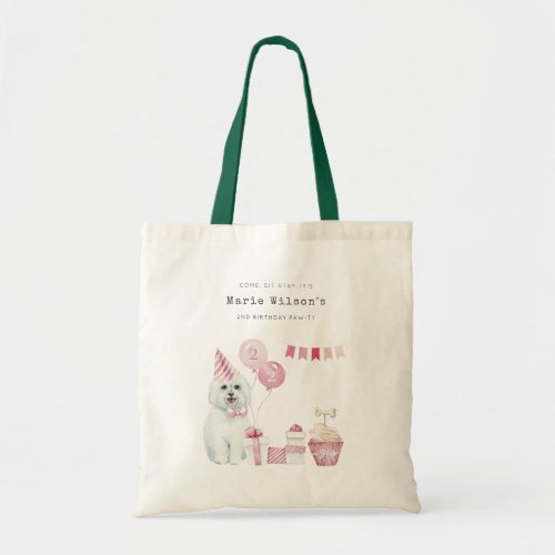 Cute Girls Pink Party Puppy Dog Any Age Birthday Tote Bag