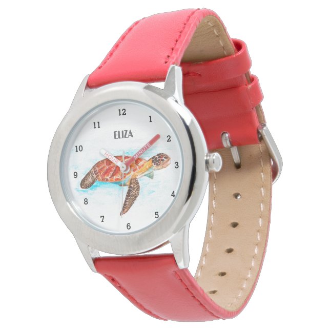 Cute Girls Pink Sea Turtle Animal Kids  Watch (Angled)