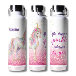 Cute Girls Pink Sparkle Unicorn Water Bottle