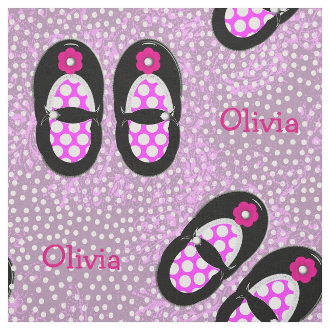 Cute Girls Polka Dot Shoes Theme Personalized Fabric (Swatch)