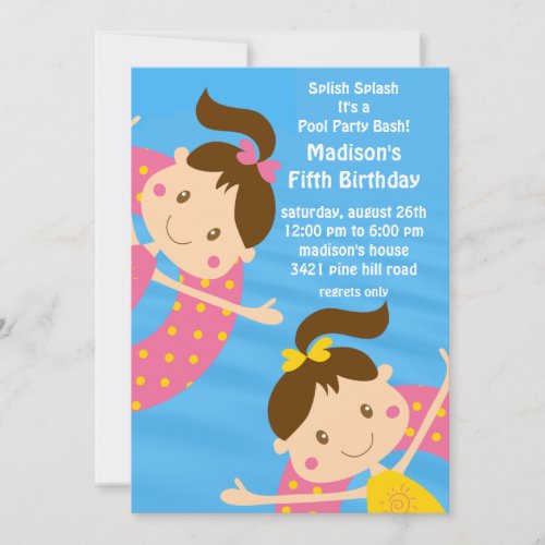 CUTE Girls Pool Party Birthday Invitation