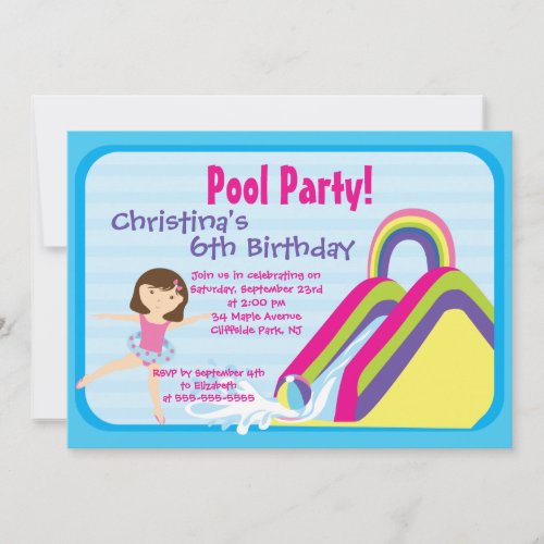 Cute Girls Pool Party Birthday Party Invitations
