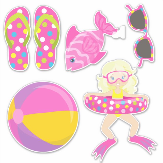 Cute Girls Pool Party Two Sticker (Front)