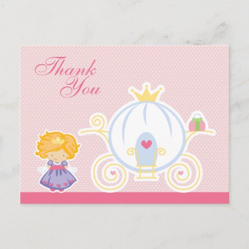 Cute girls princess carriage thank you postcard