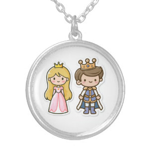 Cute Girl's Princess & Prince Silver Plated Necklace