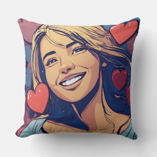 Cute girls printed love theme Throw Pillow