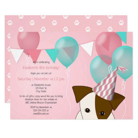 cute girls puppy birthday party pink teal balloons invitation