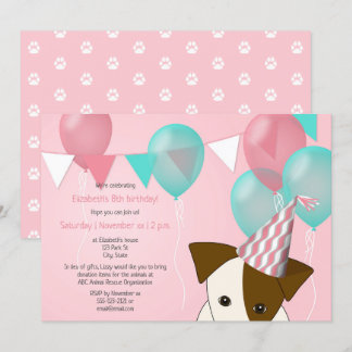 cute girls puppy birthday party pink teal balloons invitation