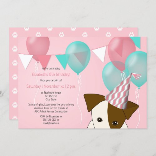 cute girls puppy birthday party pink teal balloons invitation