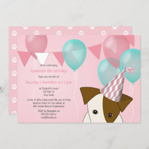 cute girls puppy birthday party pink teal balloons invitation