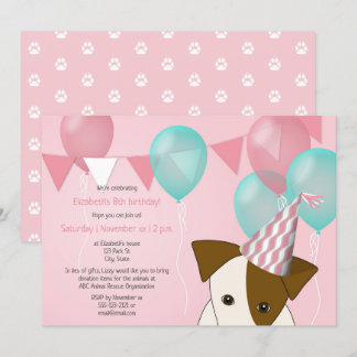 cute girls puppy birthday party pink teal balloons invitation