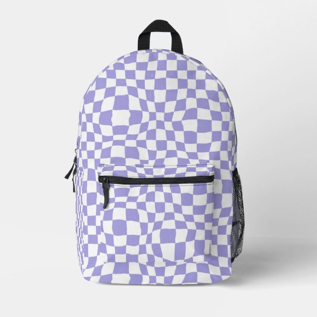 Cute Girls Purple Checker Print Printed Backpack (Front)