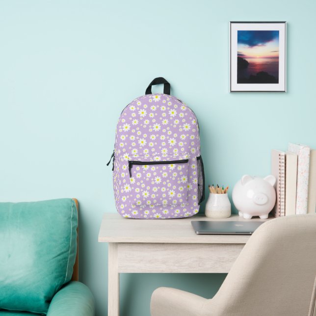 Cute Girls Purple Daisy Flowers Printed Backpack (Insitu)