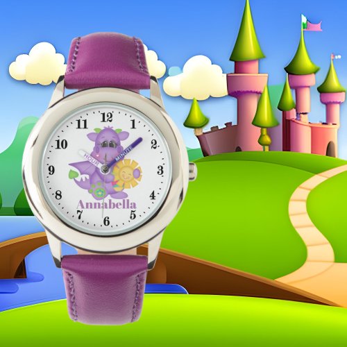 Cute girls purple dragon add name watch