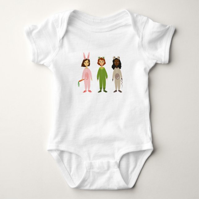 Cute girls pyjama friends theme baby bodysuit (Front)