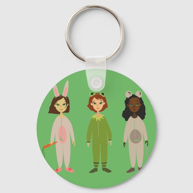 Cute girls pyjama friends theme keychain (Front)