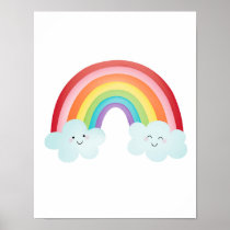 Cute Girls Rainbow Clouds Nursery Wall Art
